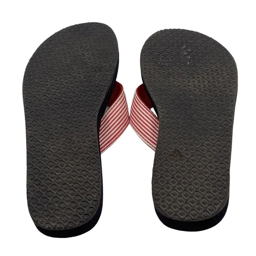 L.L. Bean Women's Main Isle Flip Flop‎ Sandals Thong Red/White Stripes Size 9 M